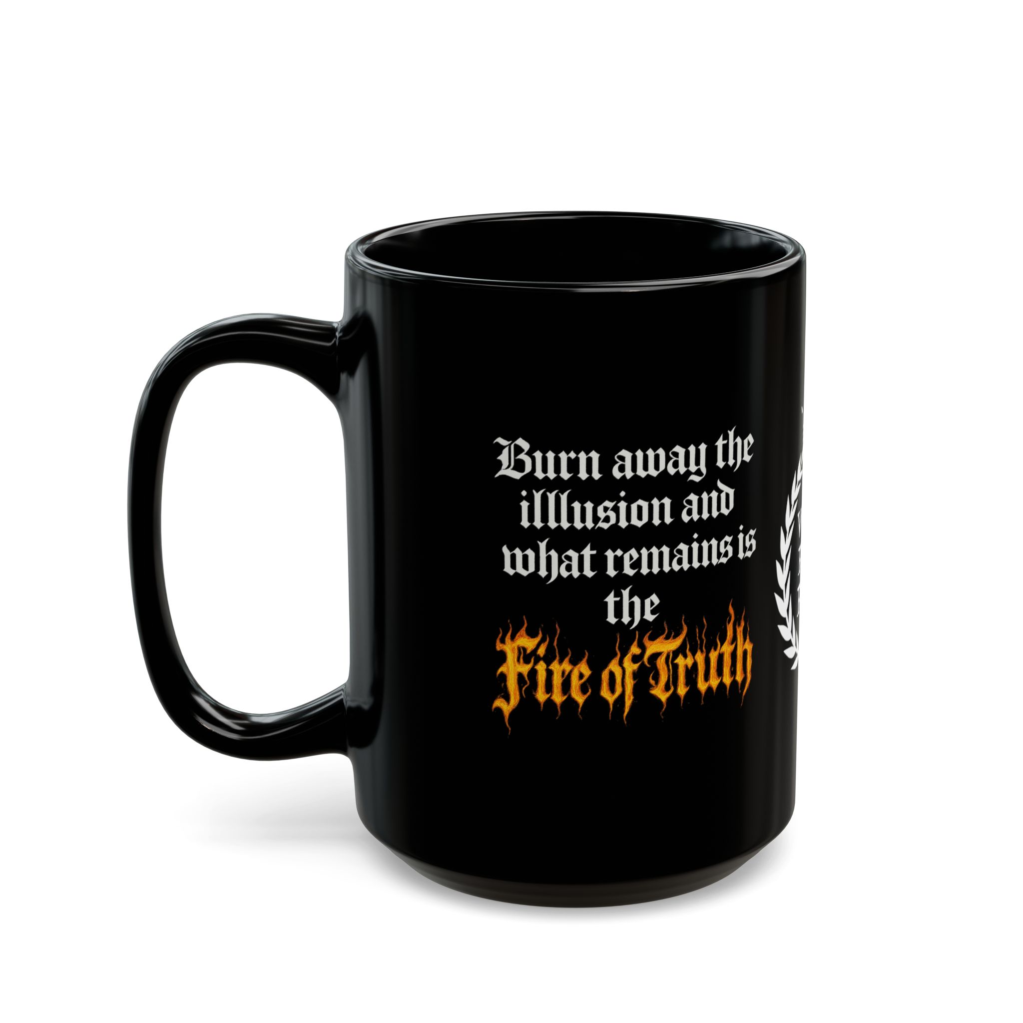 Wolfgang Roseworth "Fire of Truth" Black Mug (11oz, 15oz) - Image 3