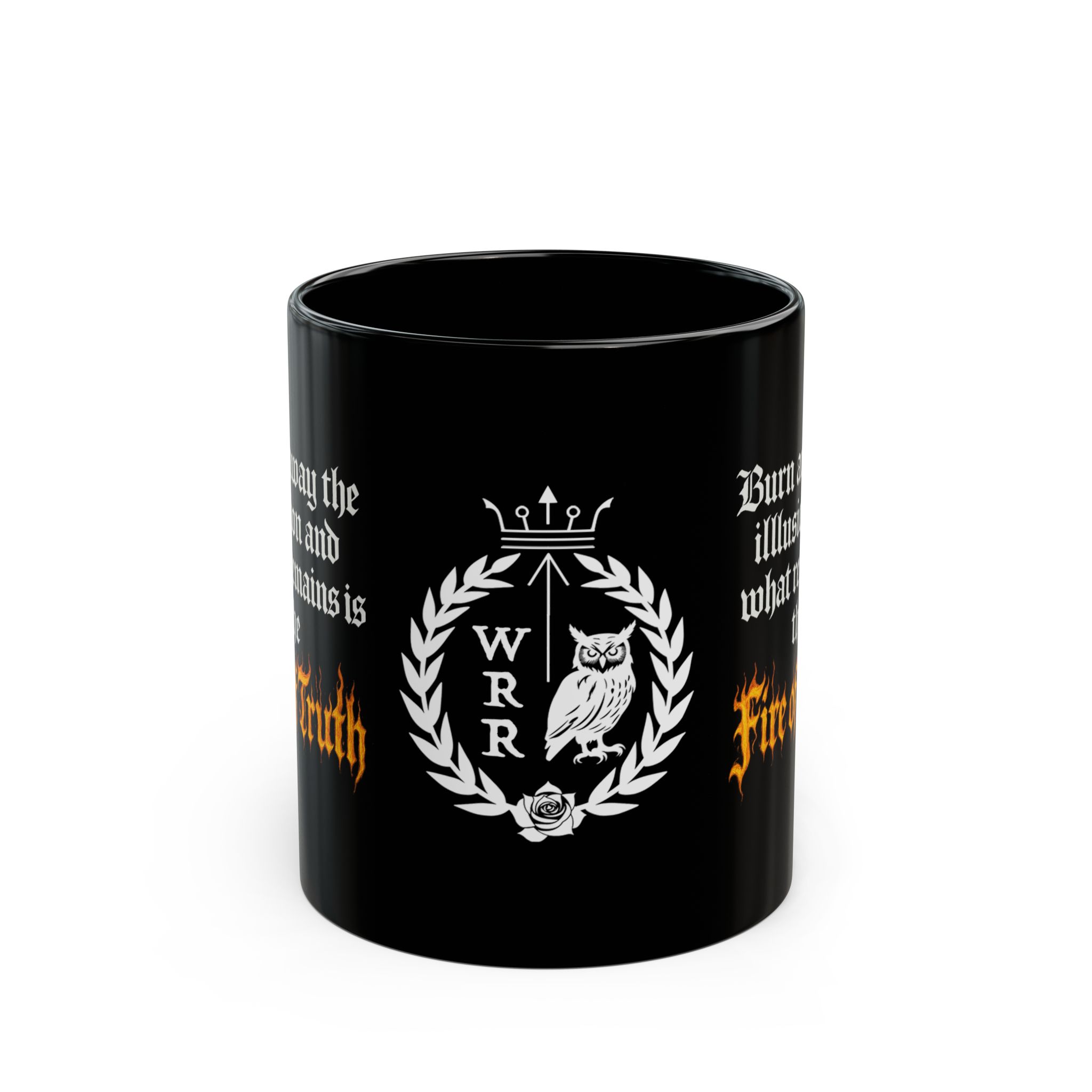 Wolfgang Roseworth "Fire of Truth" Black Mug (11oz, 15oz) - Image 5